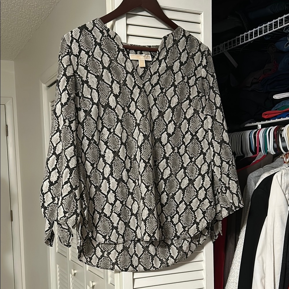 Michael Kors Collection Black and White 3/4 Sleeve Blouse